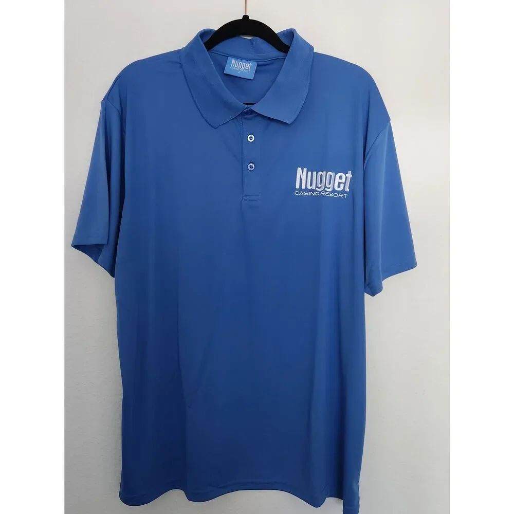 Nugget Casino Resort Mens Polo Short Sleeve Collard Shirt Light Blue Large NWOT